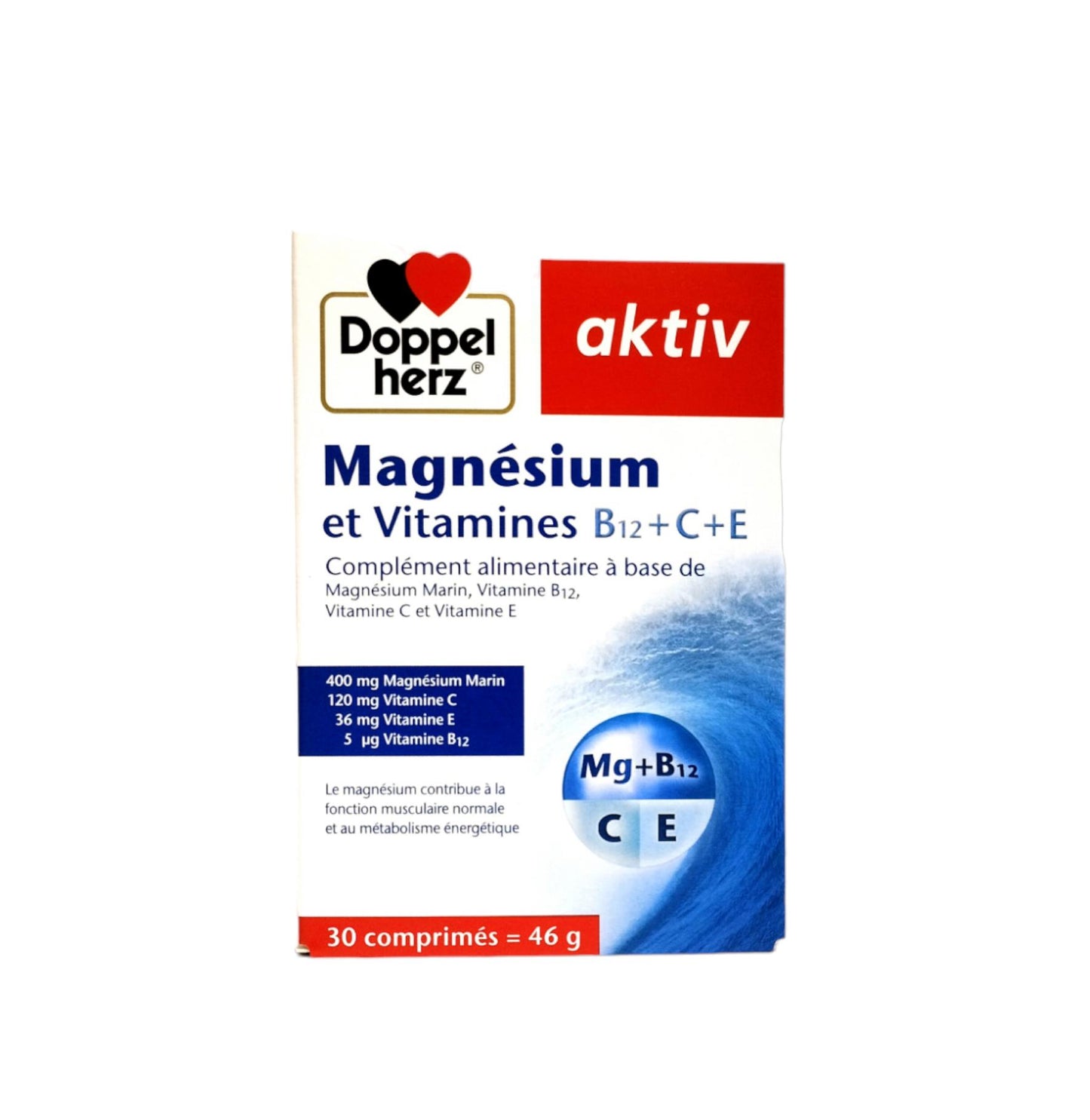 Aktiv Magnésium et Vitamine B12+C+E 30cp/46g