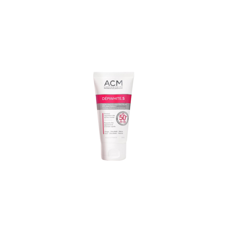 ACM Dépiwhite.S SPF 50+ Soin Photoprotecteur Éclaircissant 50ml flacon souple blanc avec bouchon clips