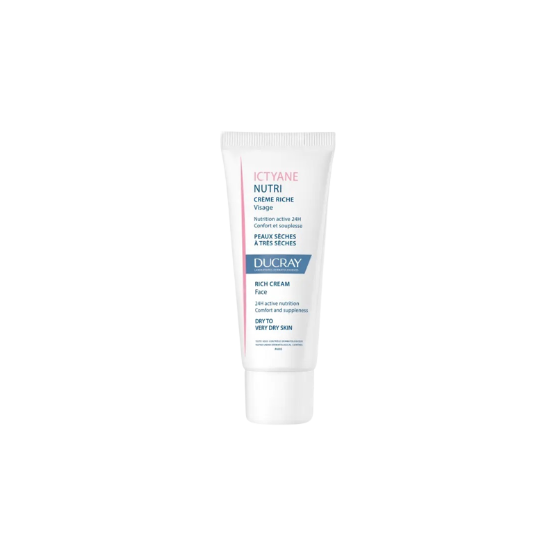 Ducray Ictyane Nutri Crème Riche Visage 40ml tube souple blanc avec bouchon clips