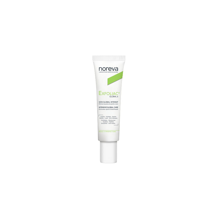 Noreva Exfoliac Global 6 Soin Global Intensif 30ml tube blanc avec bouchon vis