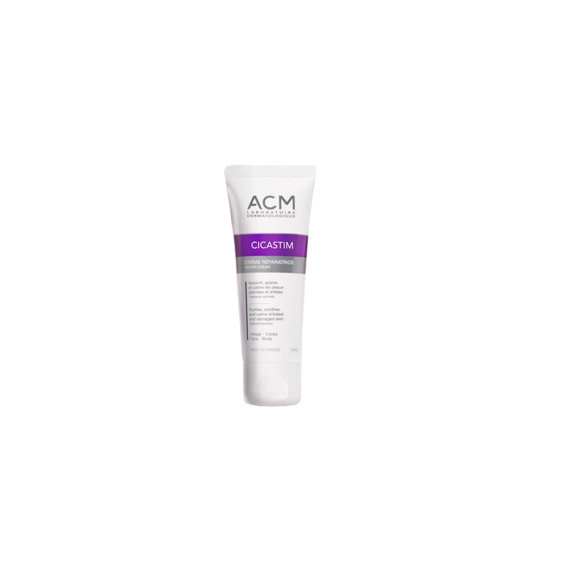 cicastim crème apaisante dans son flacon souple blanc et violet