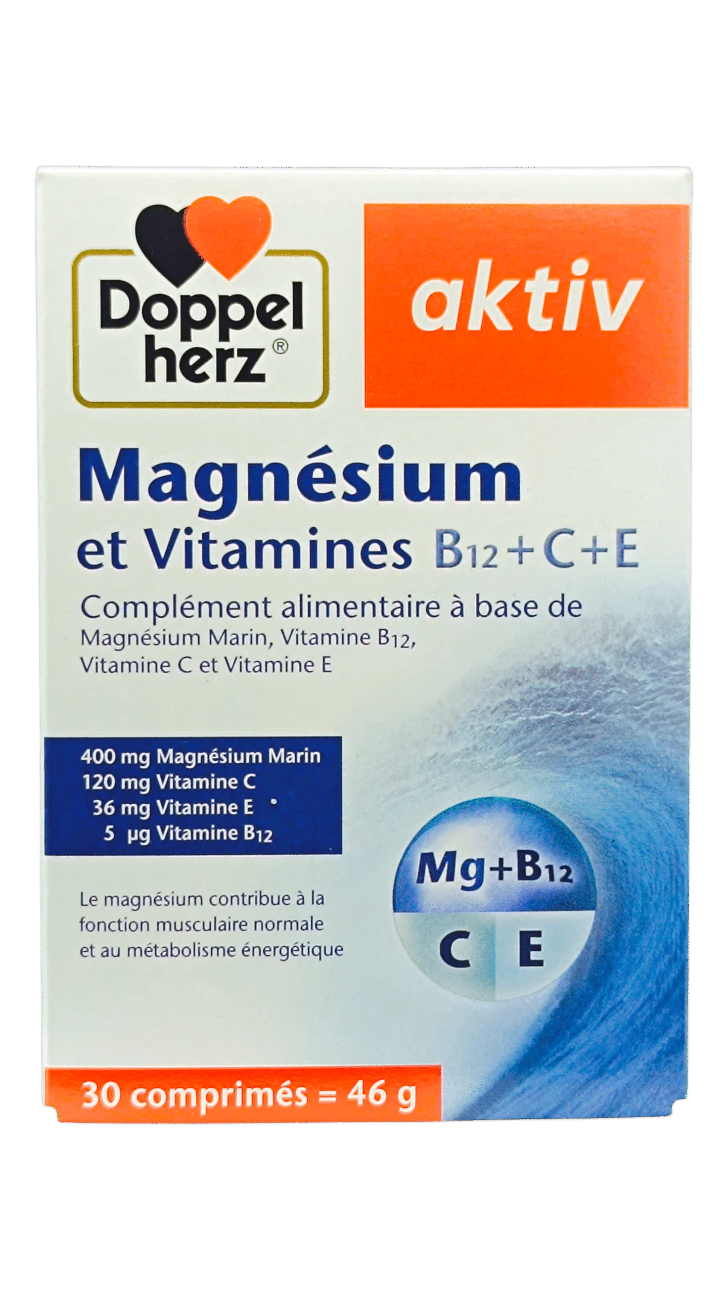 Aktiv Magnésium et Vitamine B12+C+E 30cp/46g