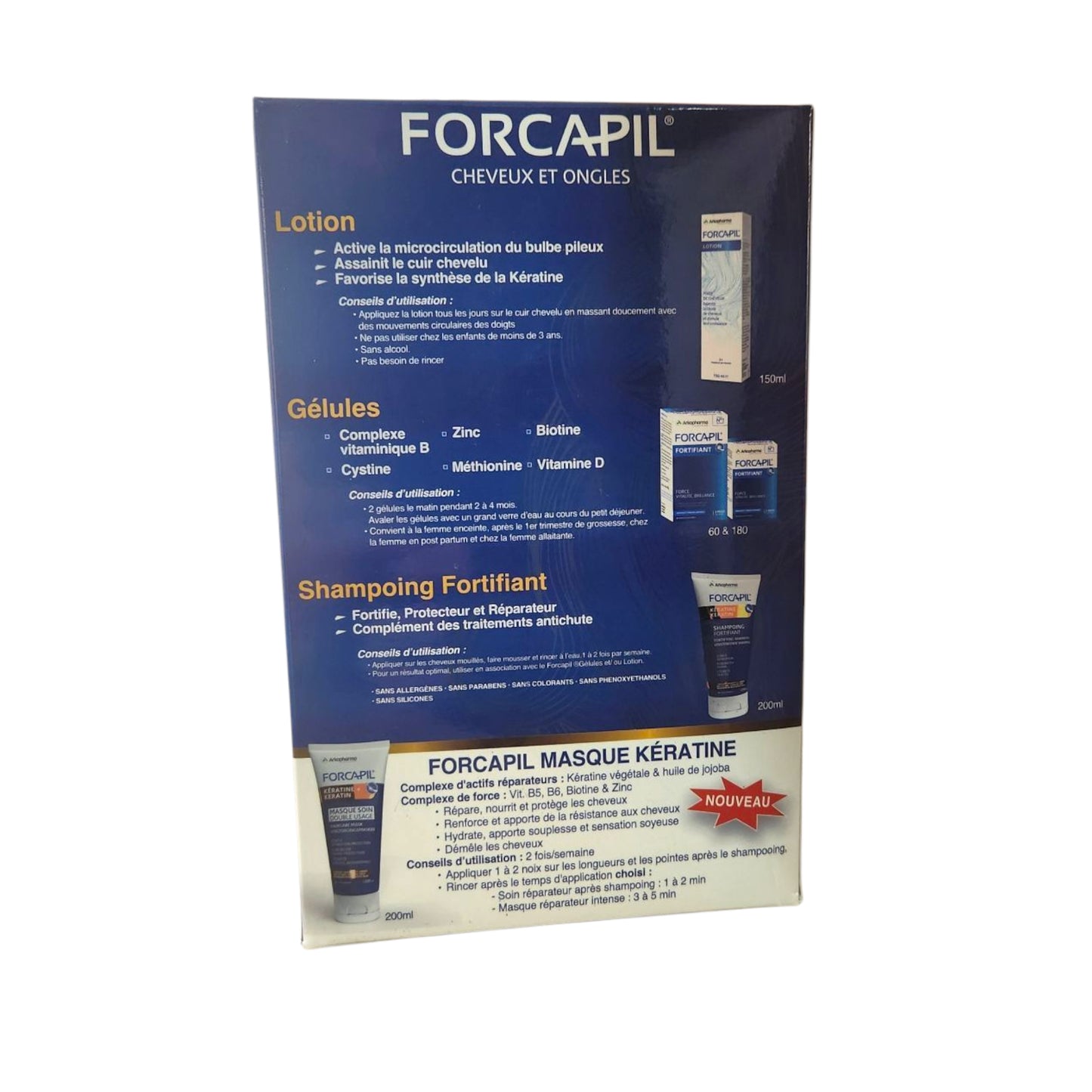 Forcapil pack  boîte 180 gélules + shampoing 200ml gratuit