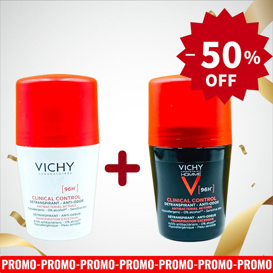PACK VICHY HOMME & FEMME DEODORANT CLINICAL CONTROL 96H -50%