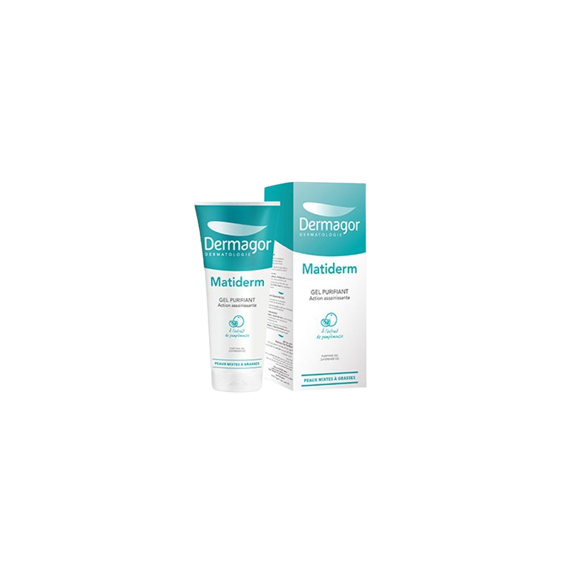 Dermagor Matiderm Gel Purifiant 200ml tube souple blanc et vert avec bouchon clips