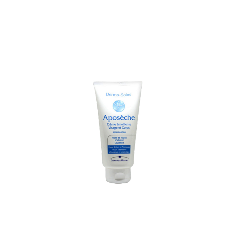 Dermo-Soins Aposèche Crème Émolliente 250ml tube bleu ciel et blanc avec bouchon clips