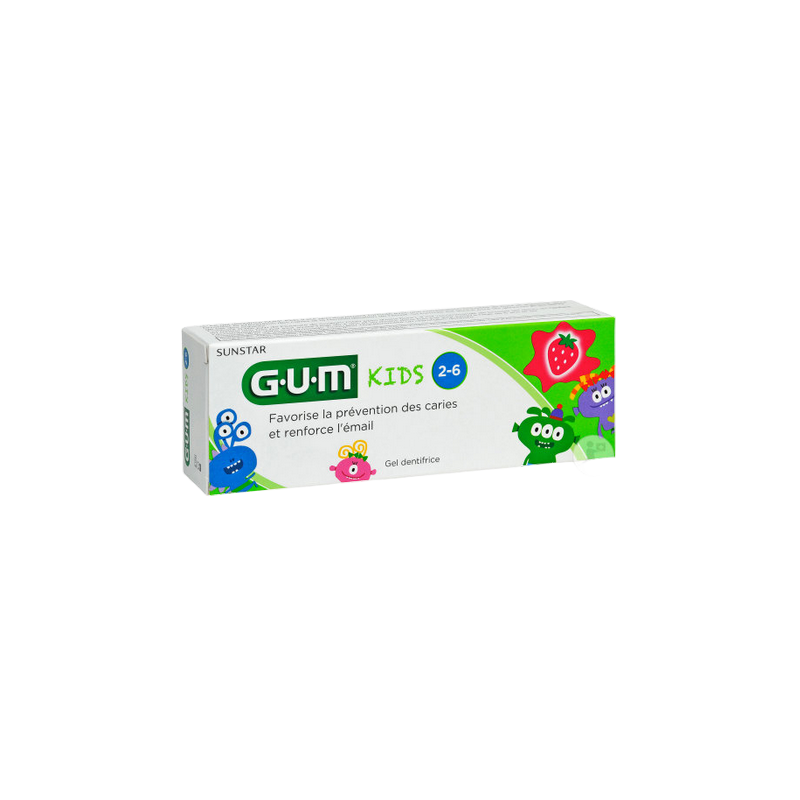 GUM-DENTIFRICE-KIDS-DE-2-ANS-A-6-ANS-3000 dans sa boite cartonnée blanc