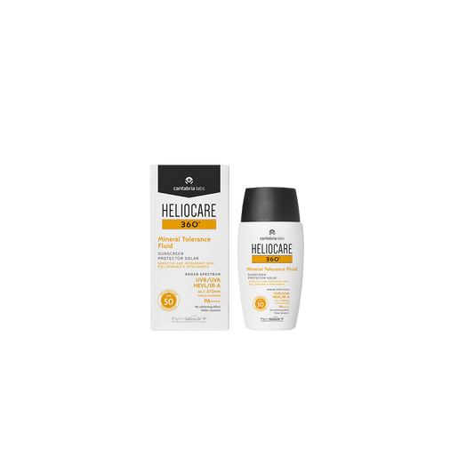 Heliocare Fluid 360º Mineral Tolerance SPF 50 50ml flacon blanc avec bouchon noir