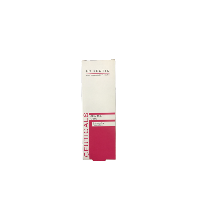 HT Ceutic Crème AHA 15% Peaux Séches 50ml boite cartonnée blanc et rouge